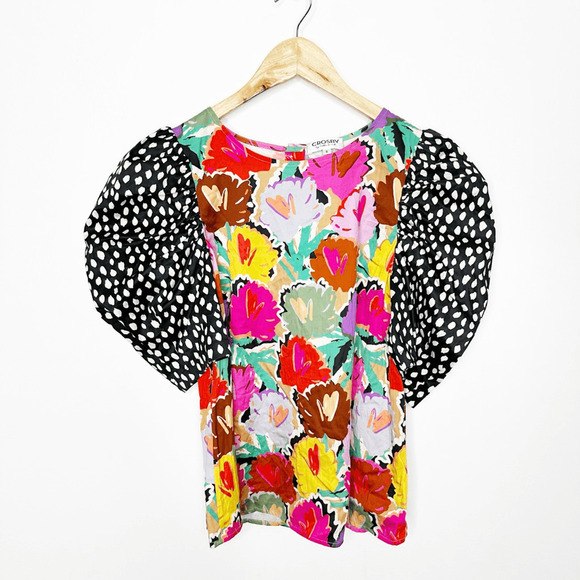 CROSBY BY MOLLIE BURCH Rudy Pleated Puff Short Sleeve polka dot floral womens S - Picture 4 of 9